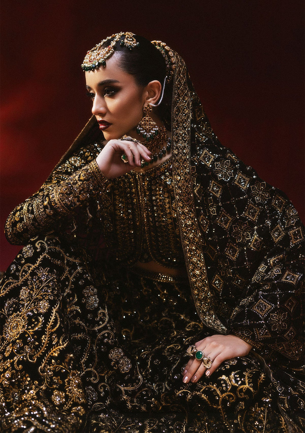 Aik Atelier Dastoor A2401 reference — black velvet lehenga choli, view 5 | Mairaz