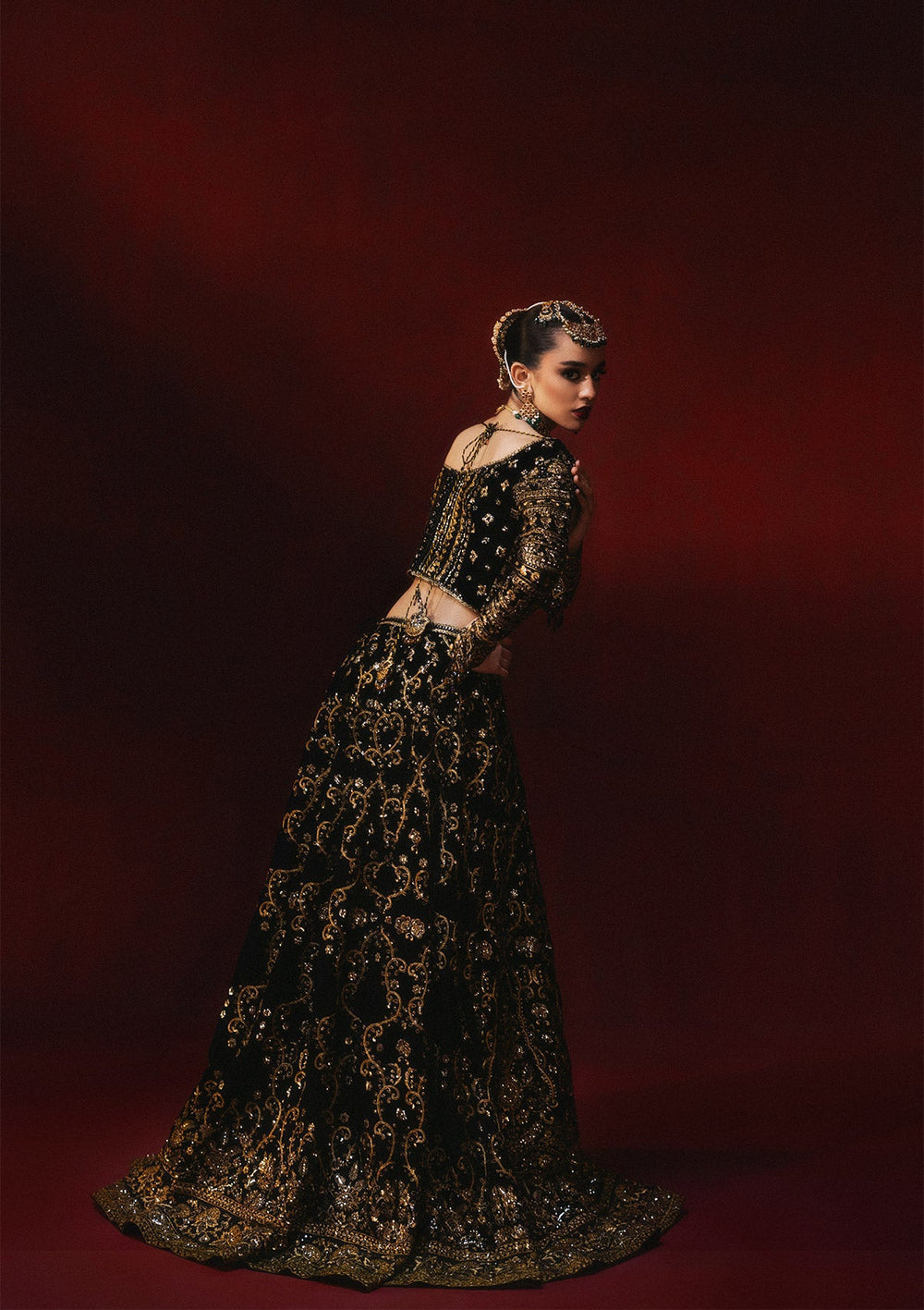 Aik Atelier Dastoor A2401 reference — black velvet lehenga choli, view 6 | Mairaz