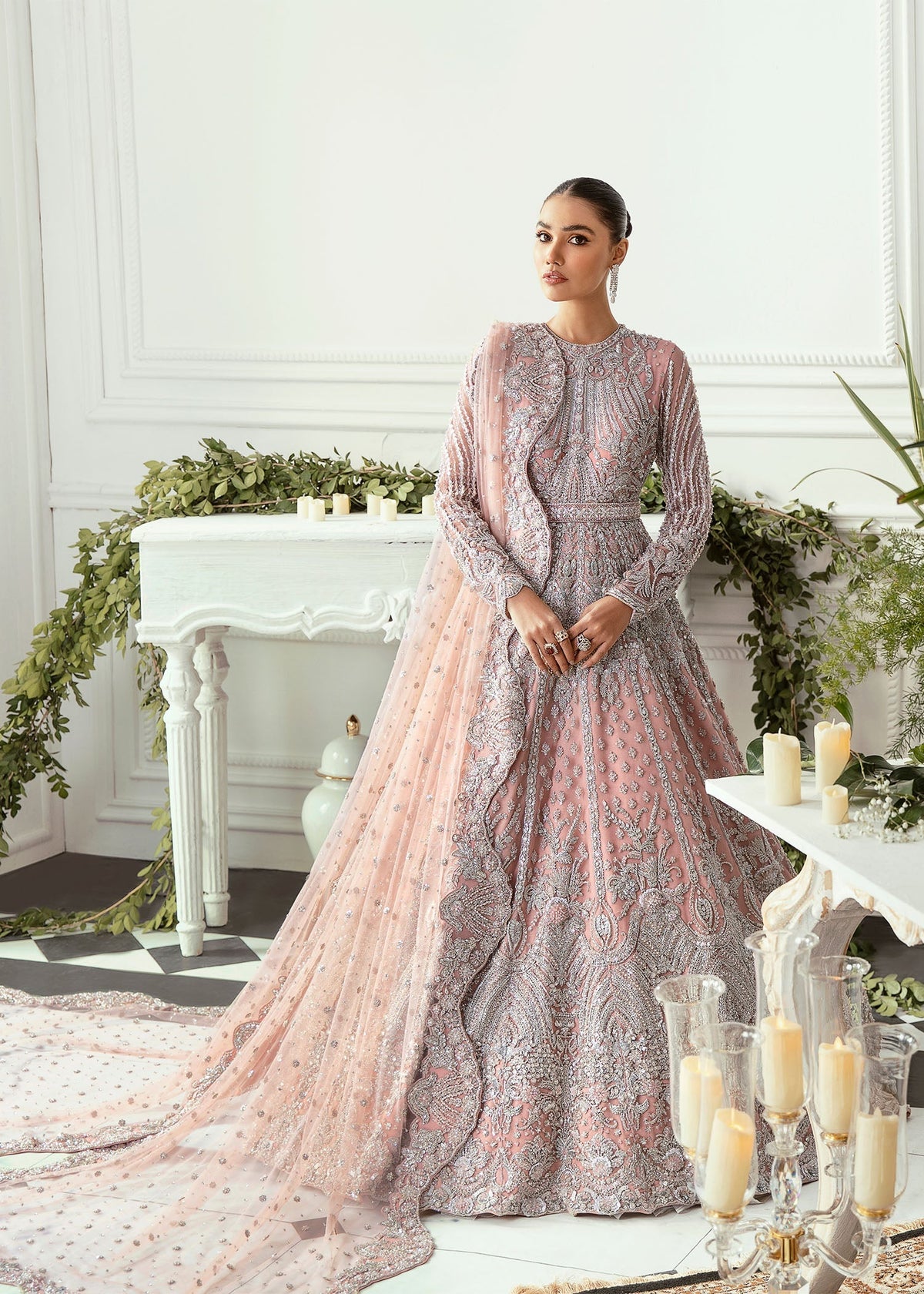 Akbar Aslam Hyacinth Pink bridal maxi side detail view