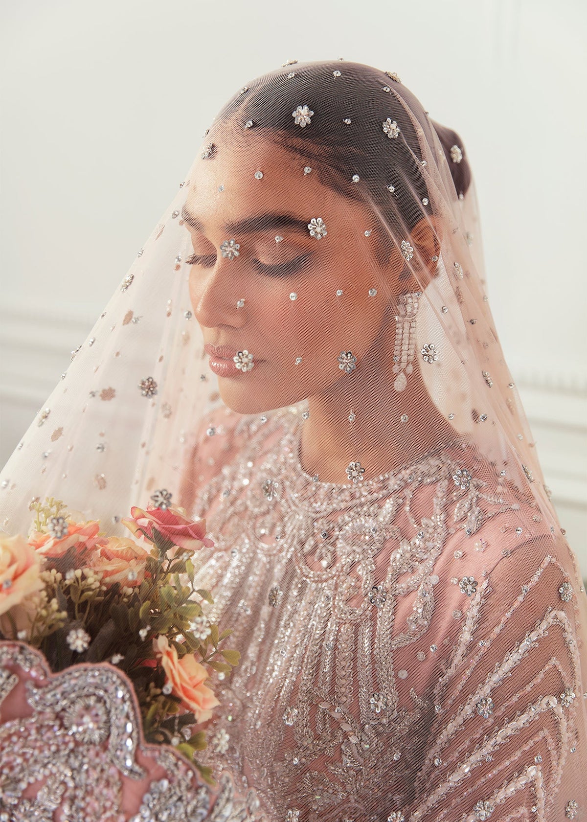 Akbar Aslam Hyacinth Pink bridal maxi hem detail