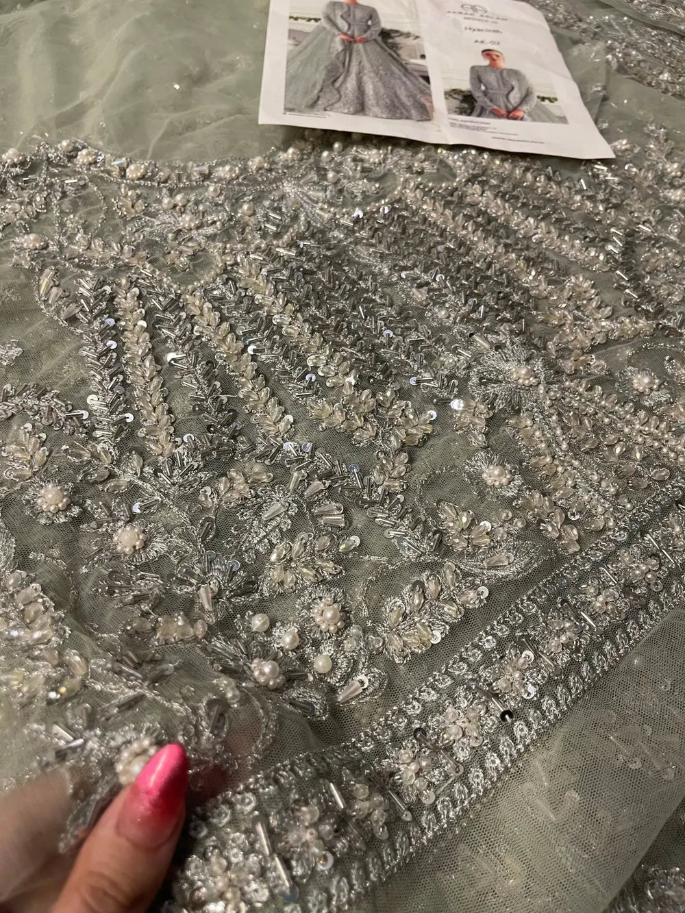 Akbar Aslam – Hyacinth AK-02 Style, embroidered motif close-up