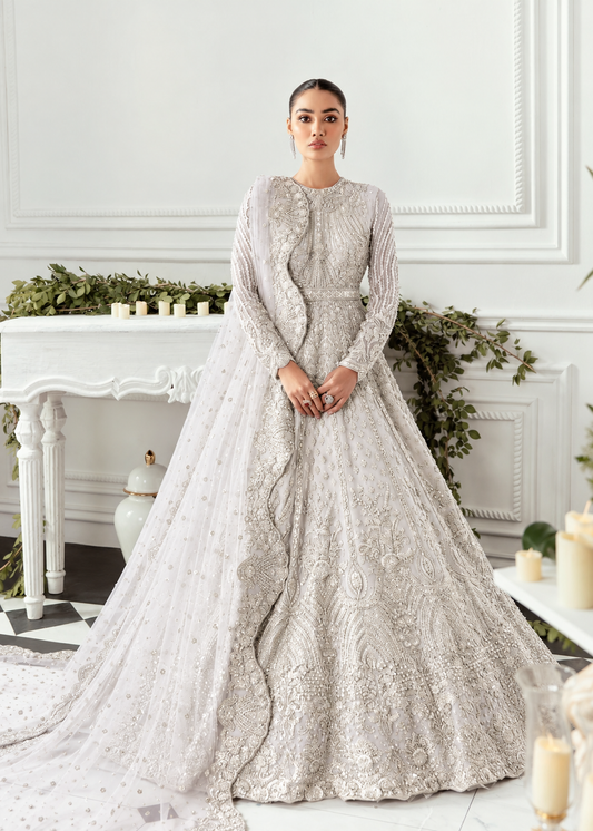 Akbar Aslam Hyacinth White bridal maxi full outfit view