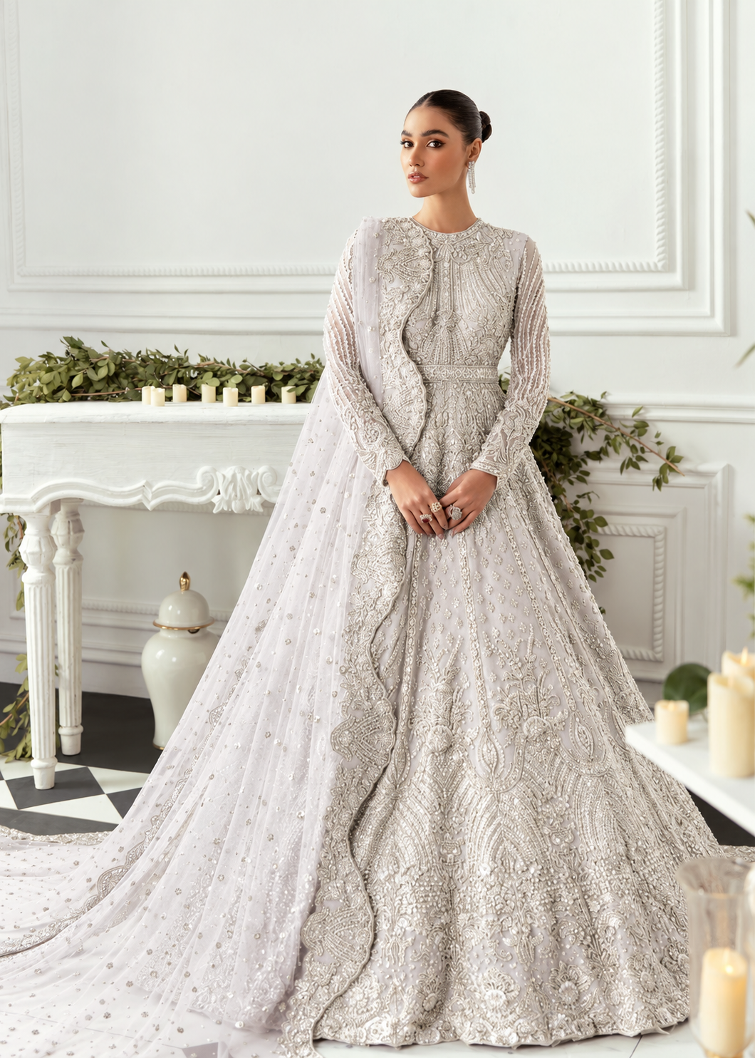 Akbar Aslam Hyacinth White bridal maxi side detail view