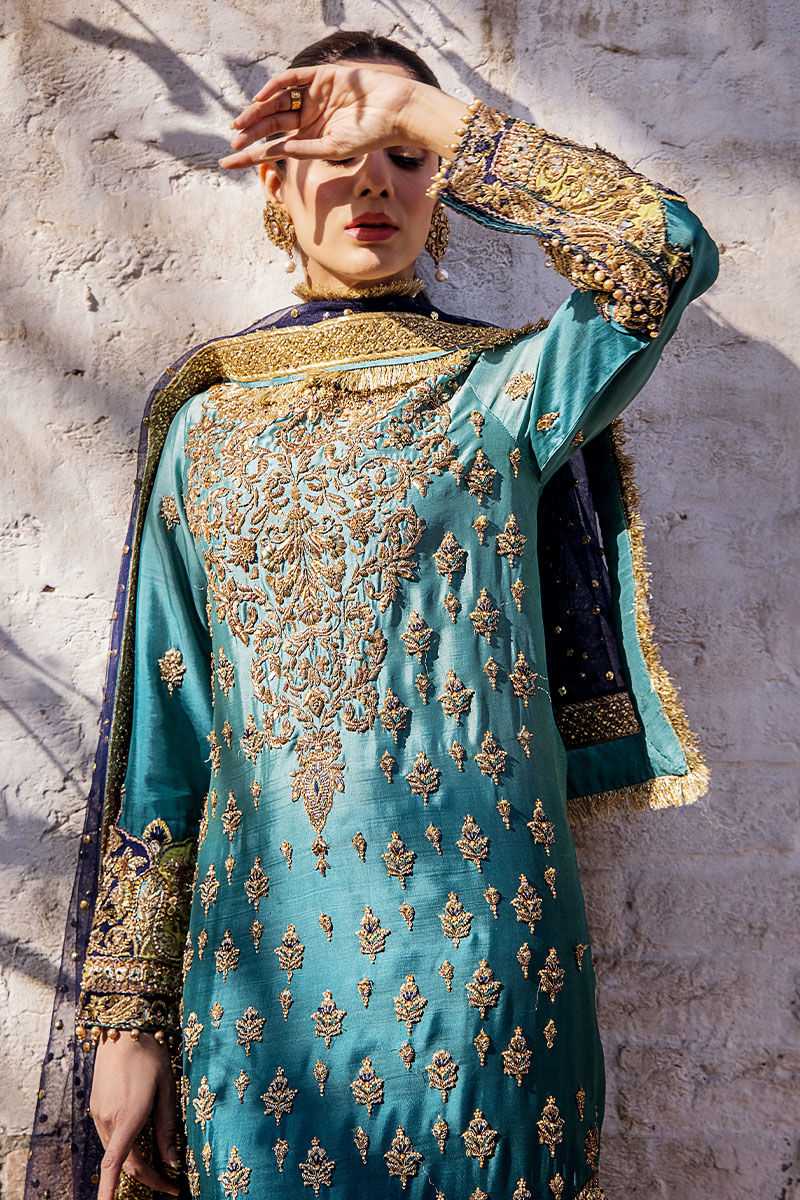 Shazia Kiyani Amar Style — Mairaz Turquoise Blue Three-Piece Suit