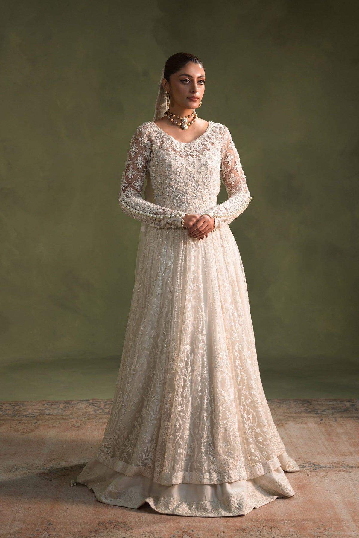 Ammara Khan Moonbeam Style by Mairaz pearl bridal peshwas full look