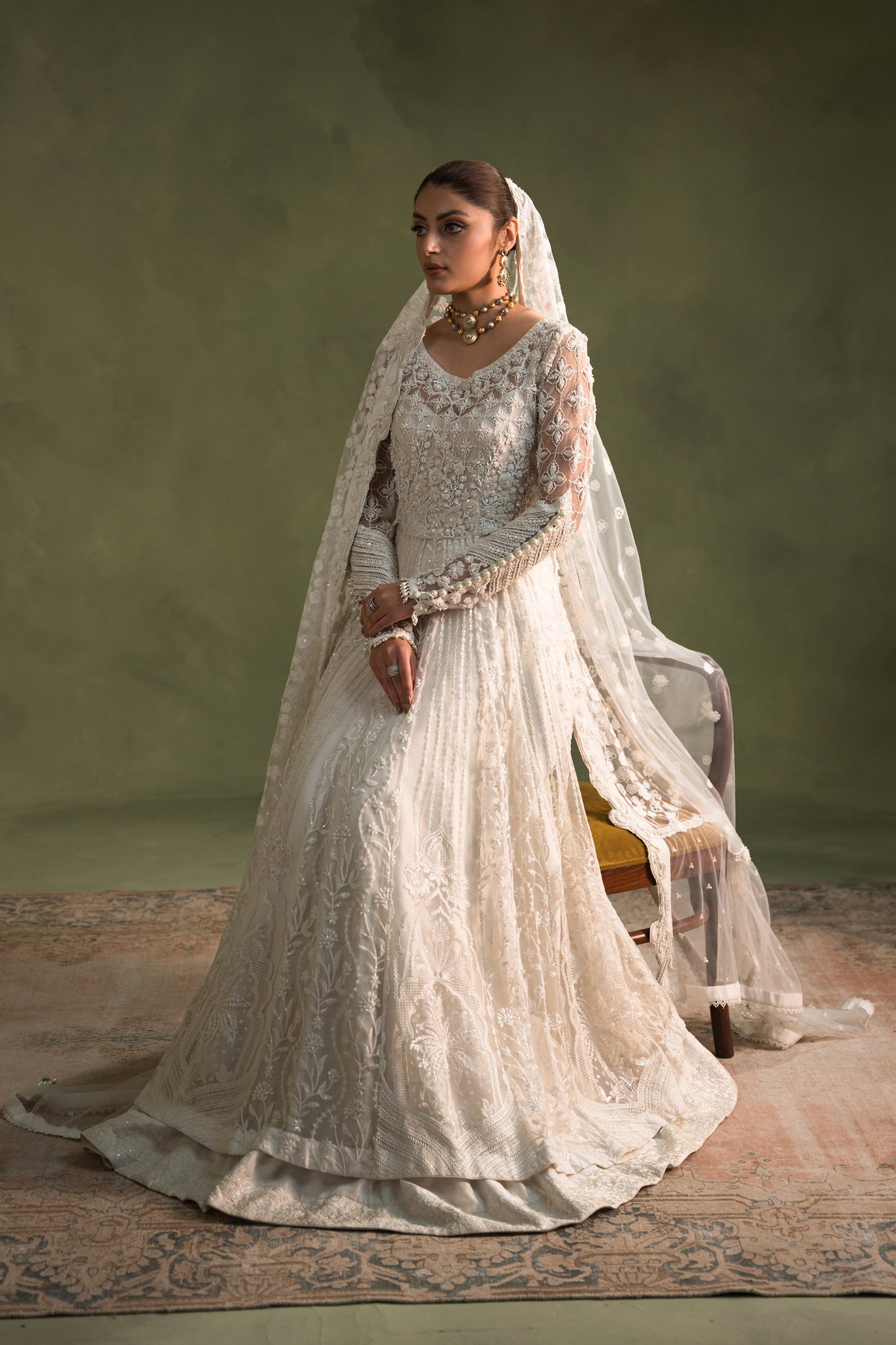 Ammara Khan Moonbeam Style by Mairaz pearl embellished peshwas detail