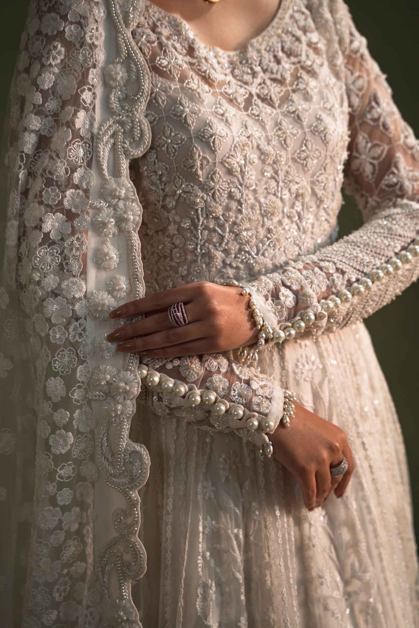 Ammara Khan Moonbeam Style by Mairaz pearl bridal peshwas back and side view