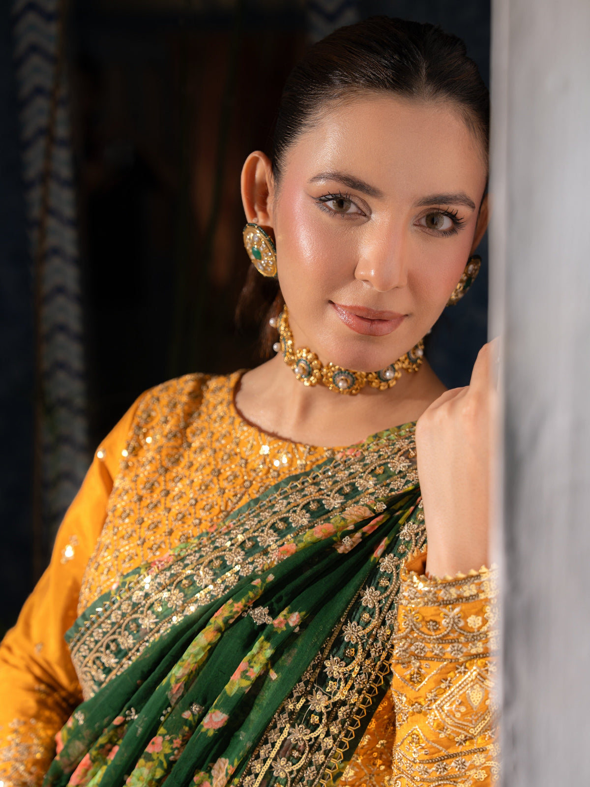 Aneela's Mehndi & Mayu Saree style design reference — blouse and pallu