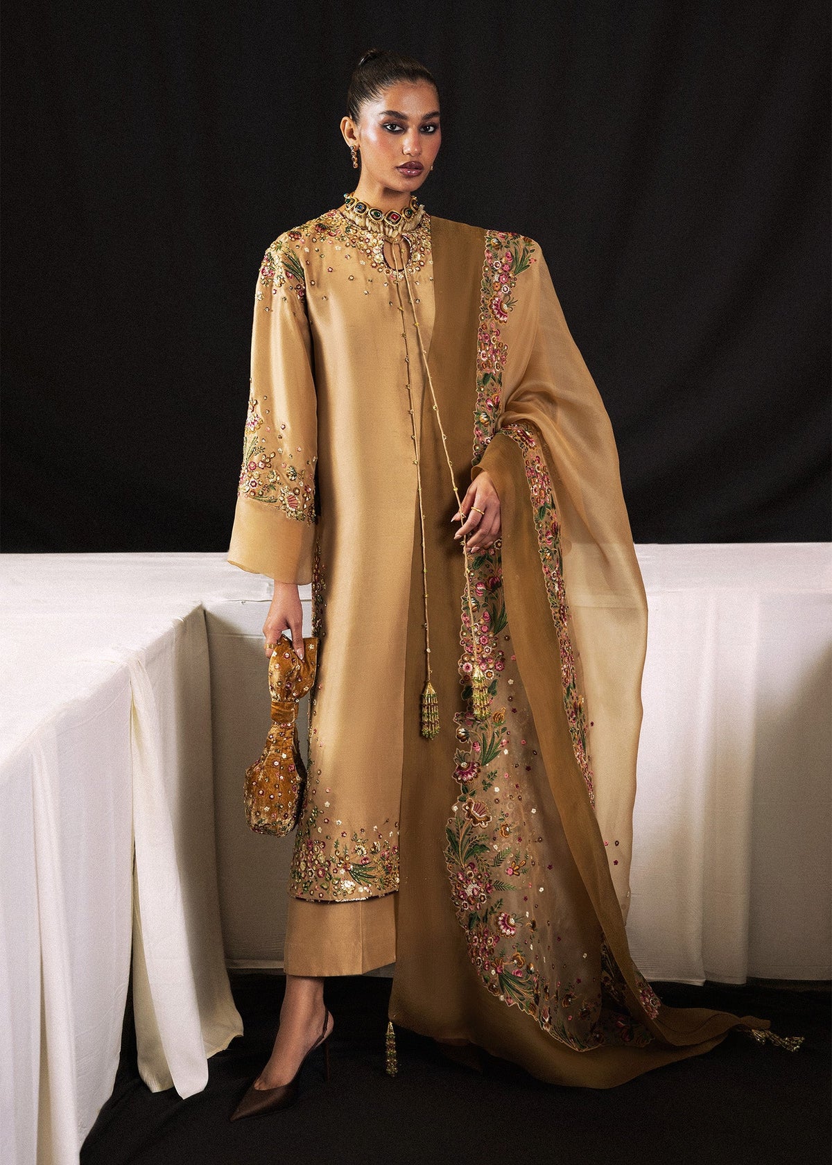 Hussain Rehar Aurelia style gold embroidered formal – product view 3