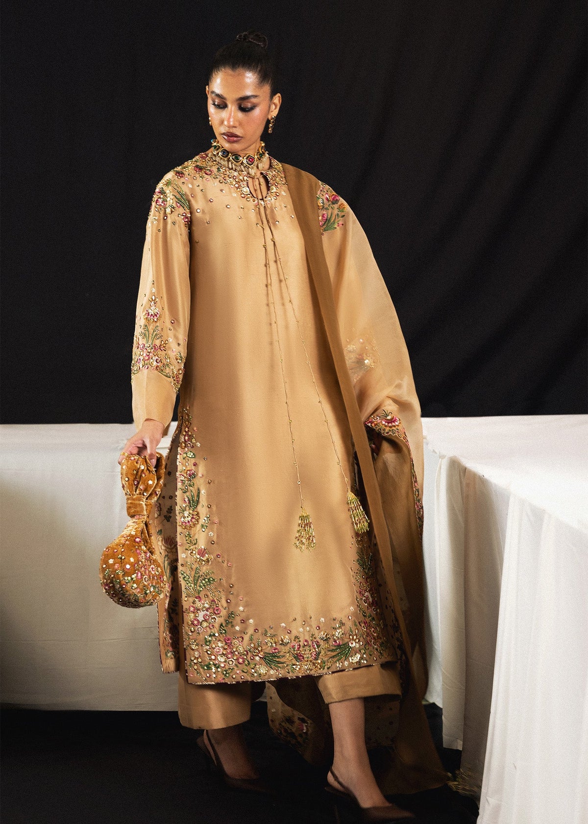 Hussain Rehar Aurelia style gold embroidered formal – product view 5