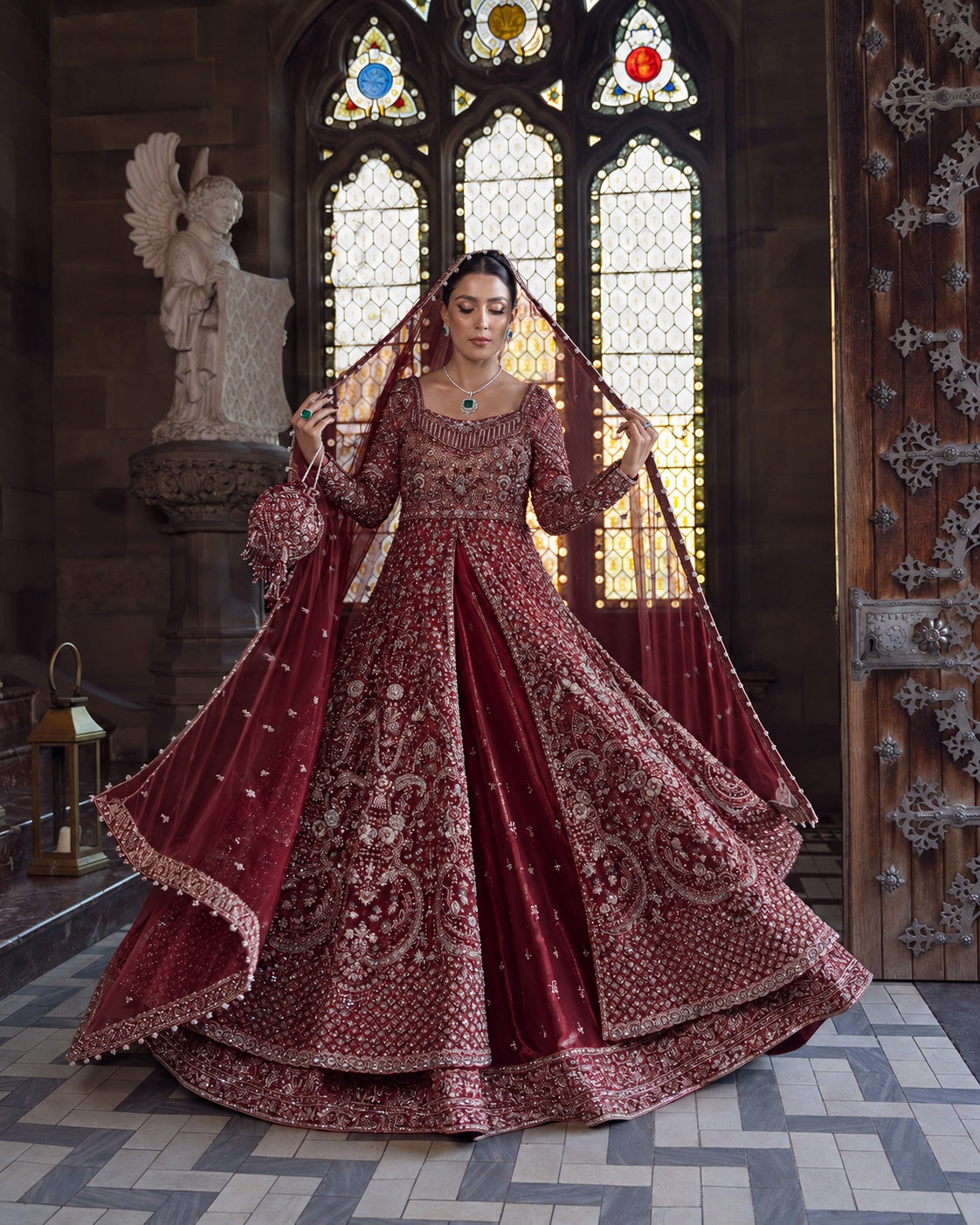 Faiza Saqlain Ayana Style Maroon front view