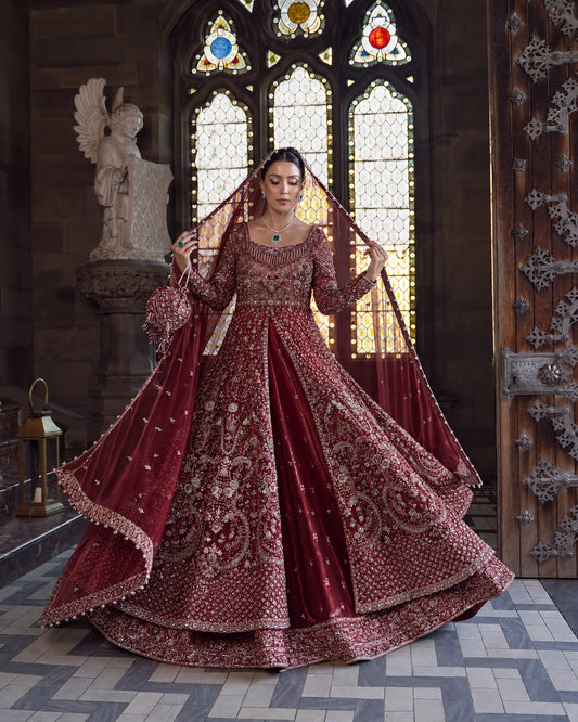 Faiza Saqlain Ayana Style Maroon front view