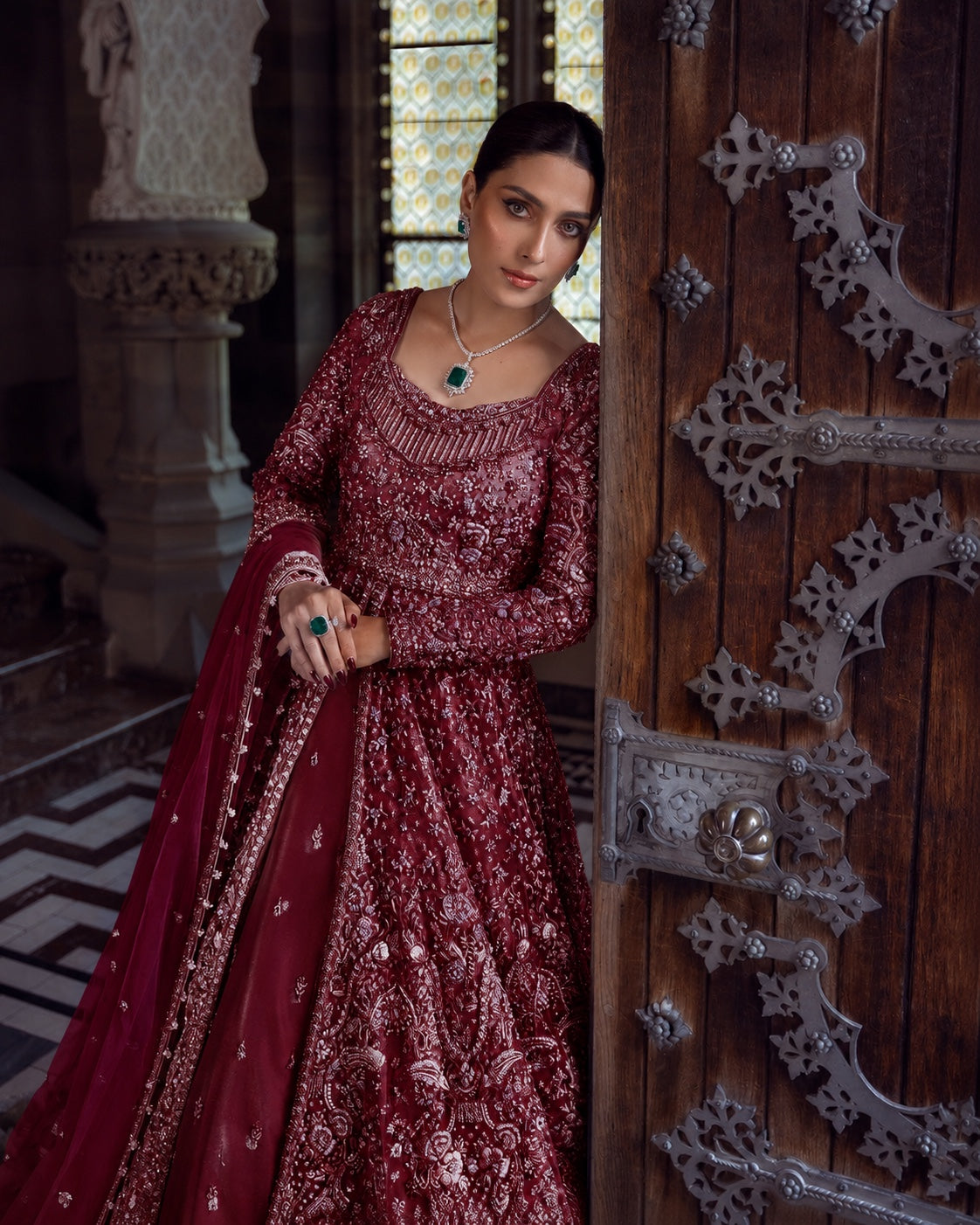 Faiza Saqlain Ayana Style Maroon close view