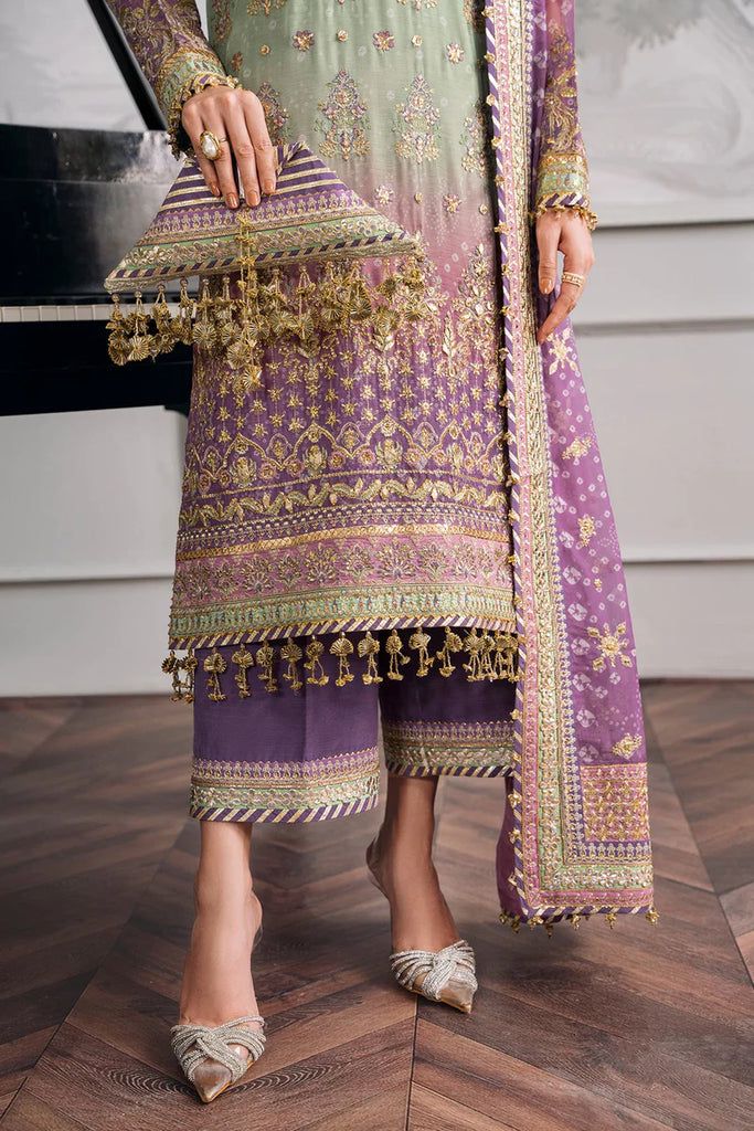 Baroque SHF1554 multicolour chiffon formal style embroidery detail