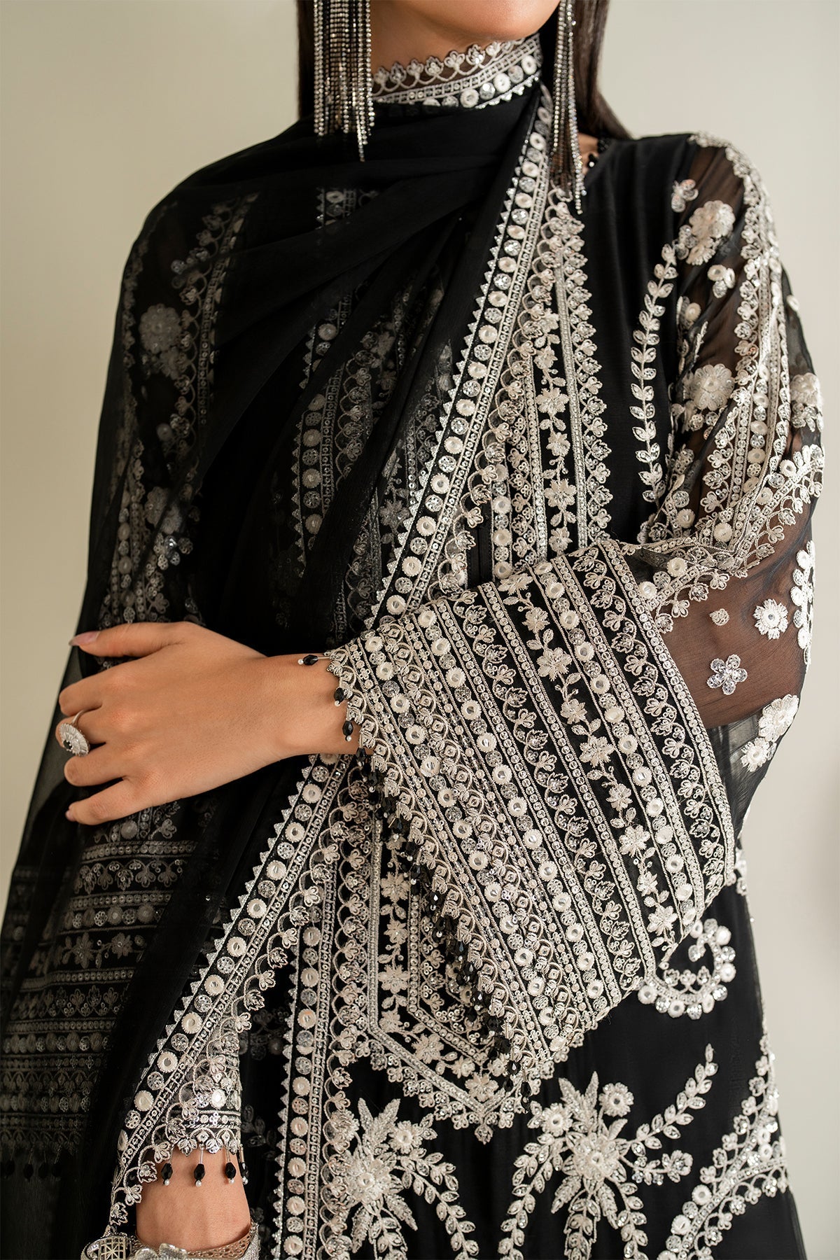 Baroque UF-4158 Style by Mairaz, embroidered chiffon and organza detail view 3