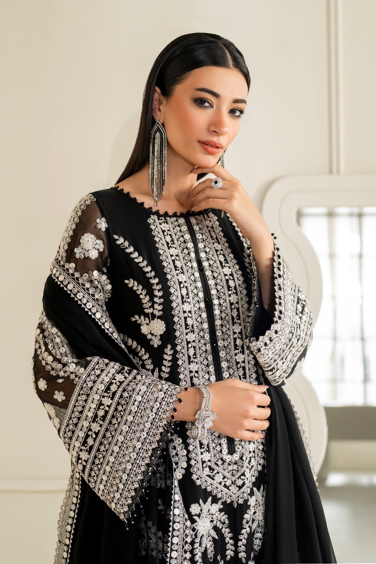 Baroque UF-4158 Style by Mairaz, black embroidered formal alternate view 4