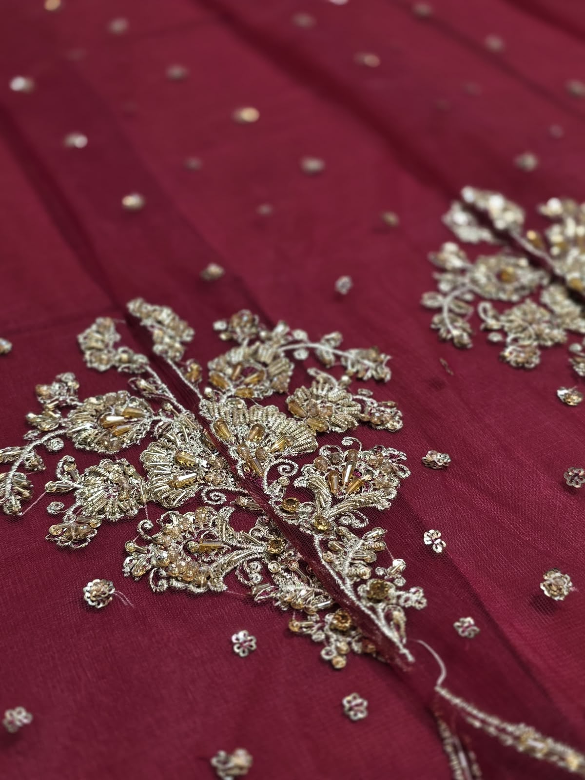 Bazif style real garment neckline floral handwork detail