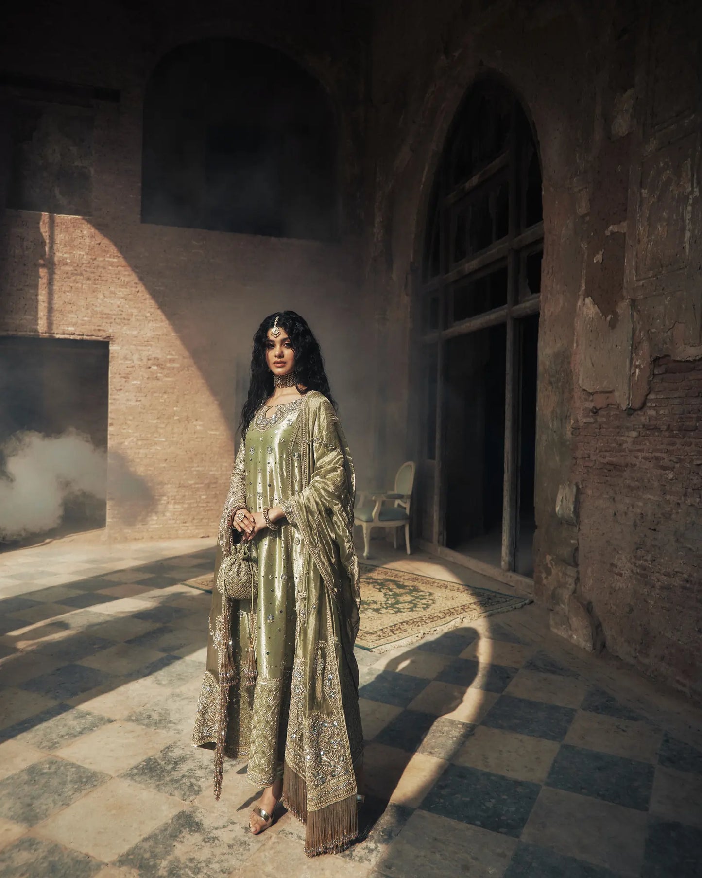 Iqbal Hussain CC-21 style — Mairaz pistachio green three-piece suit reference, view 3 of 6