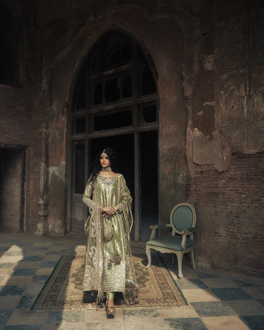 Iqbal Hussain CC-21 style — Mairaz pistachio green three-piece suit reference, view 2 of 6