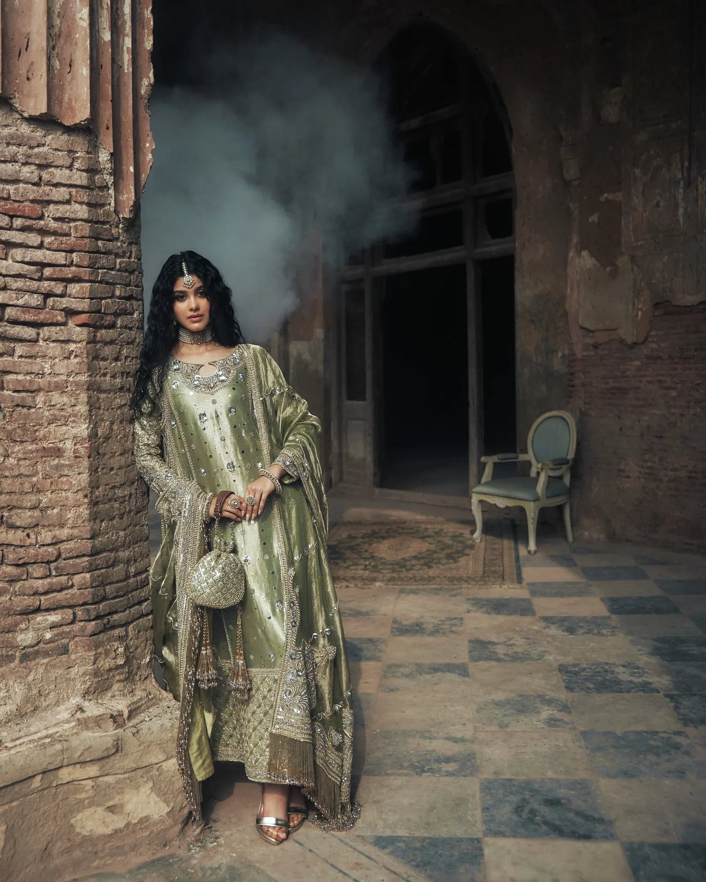 Iqbal Hussain CC-21 style — Mairaz pistachio green three-piece suit reference, view 4 of 6