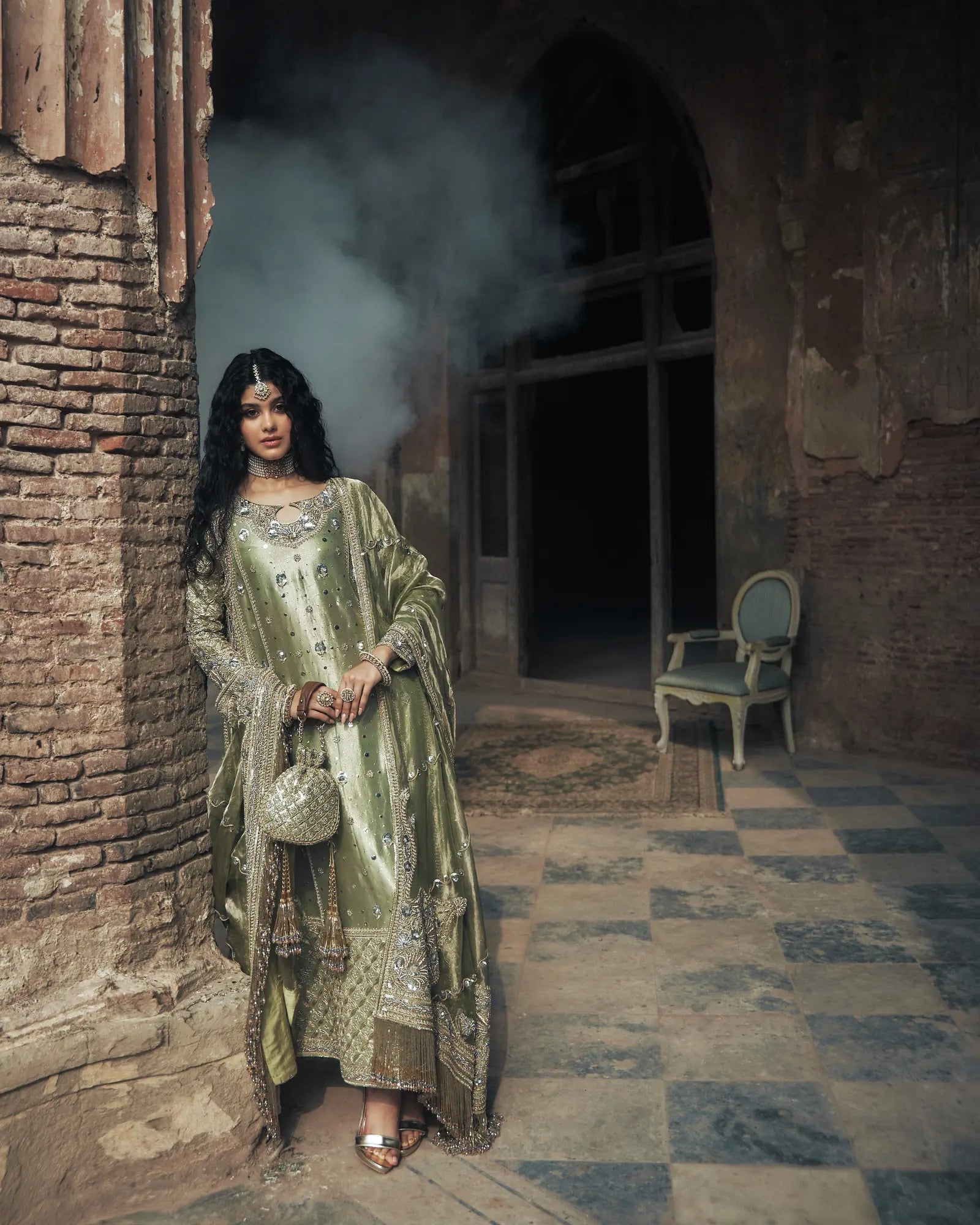Iqbal Hussain CC-21 style — Mairaz pistachio green three-piece suit reference, view 4 of 6