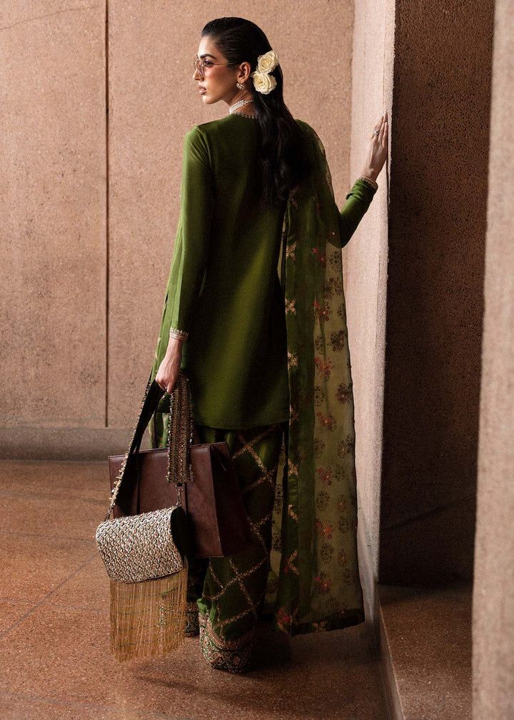Green Merlot olive green outfit full look showing embroidered trouser detail