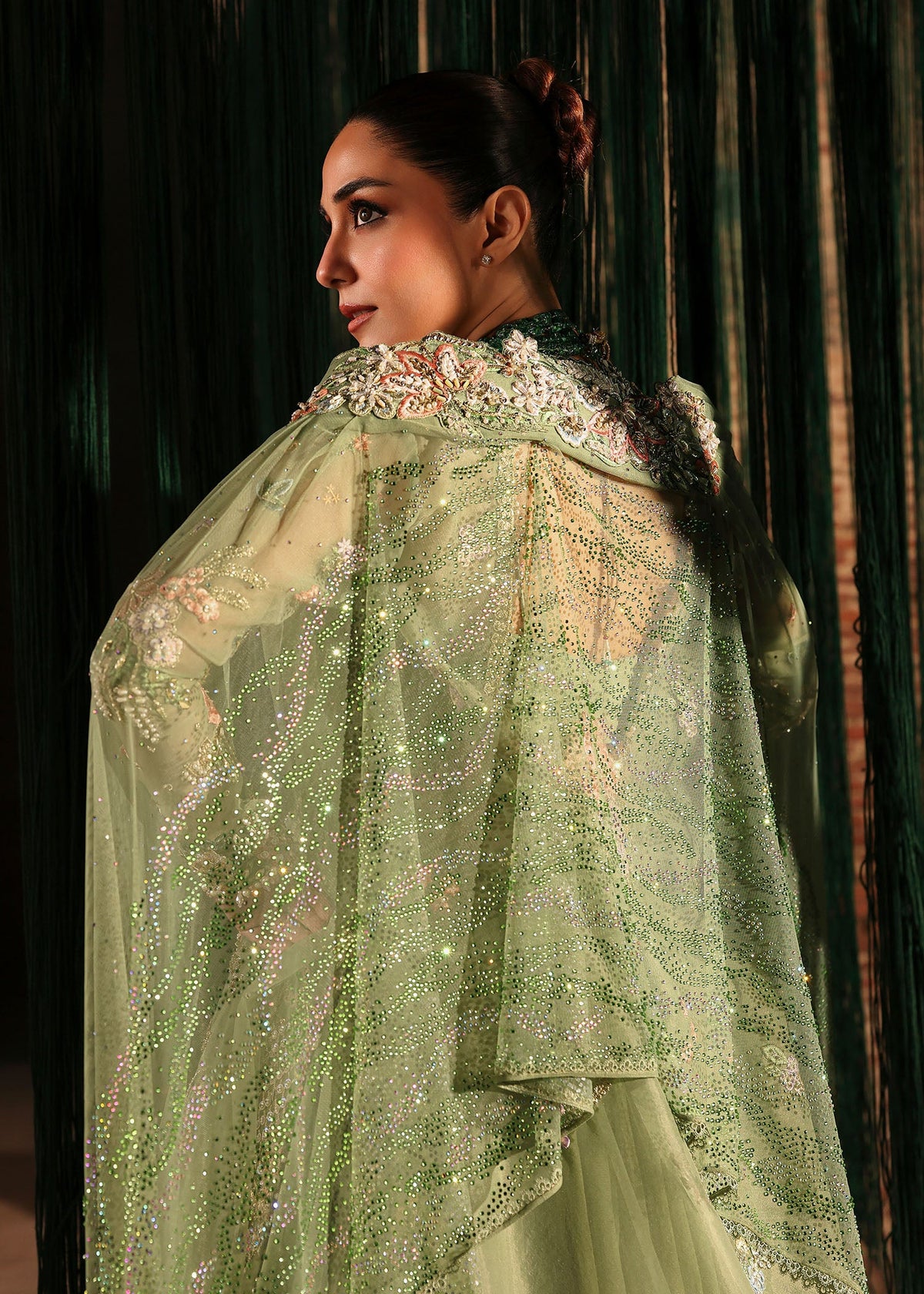 Crimson – Mint Green Net Embroidered Lehenga Style — Mairaz reproduction, product view 8 of 8