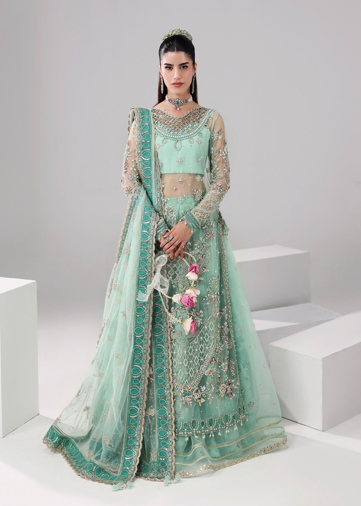 Crystal Bloom Style — Mairaz Aqua Green Three-Piece Suit