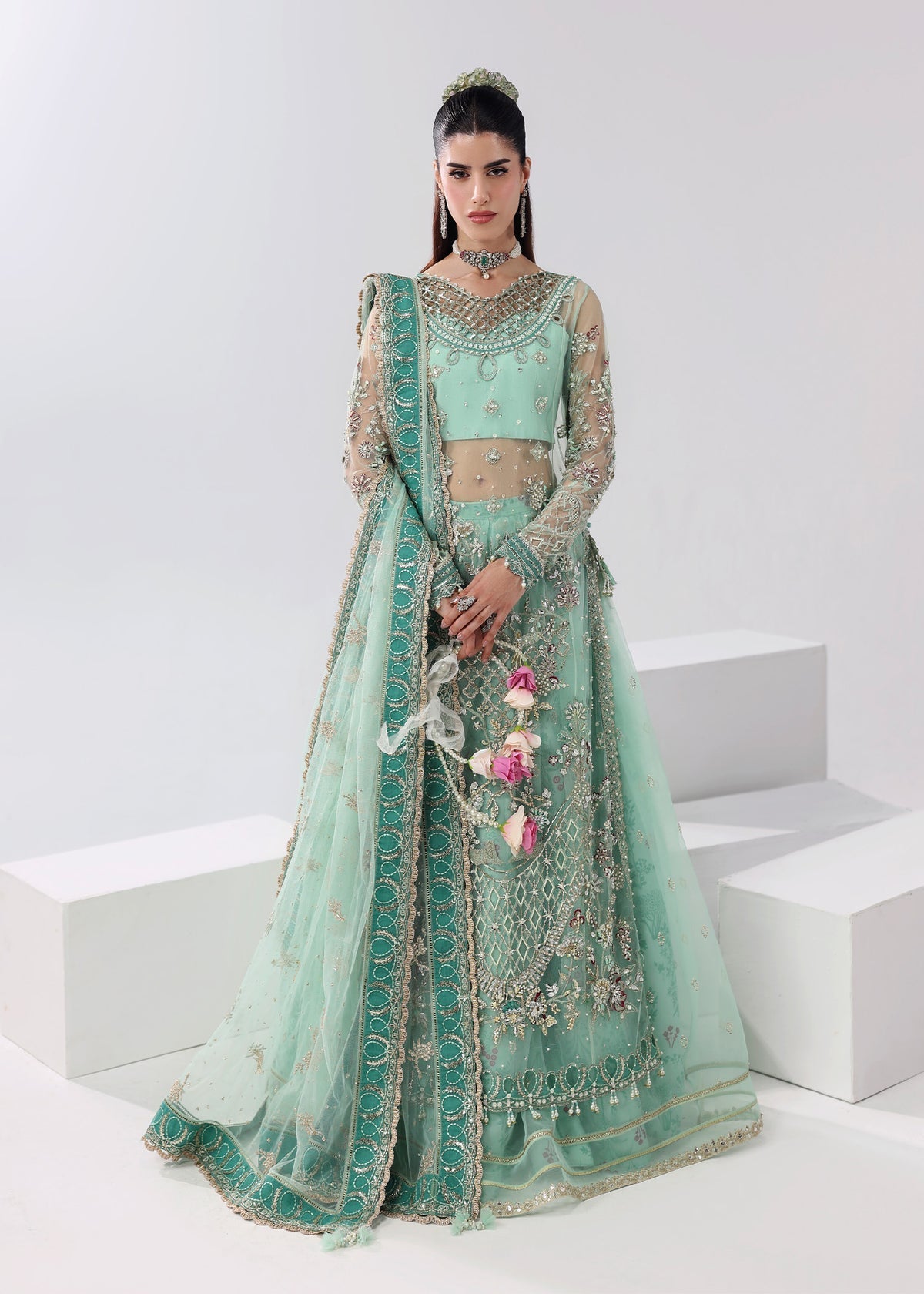 Crystal Bloom Style — Mairaz Aqua Green Three-Piece Suit