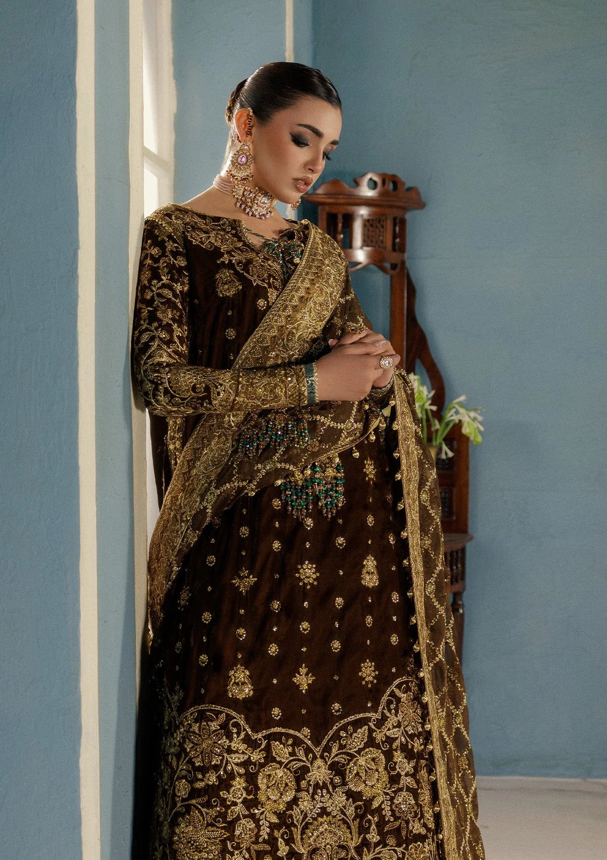 Aik Atelier Udaipur A2501 Style — Mairaz Maroon Velvet Three-Piece Suit