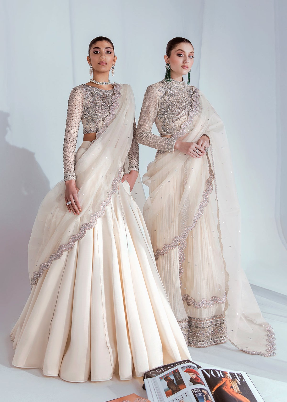 Hussain Rehar Dove style ivory and silver bridal lehenga – product view 2