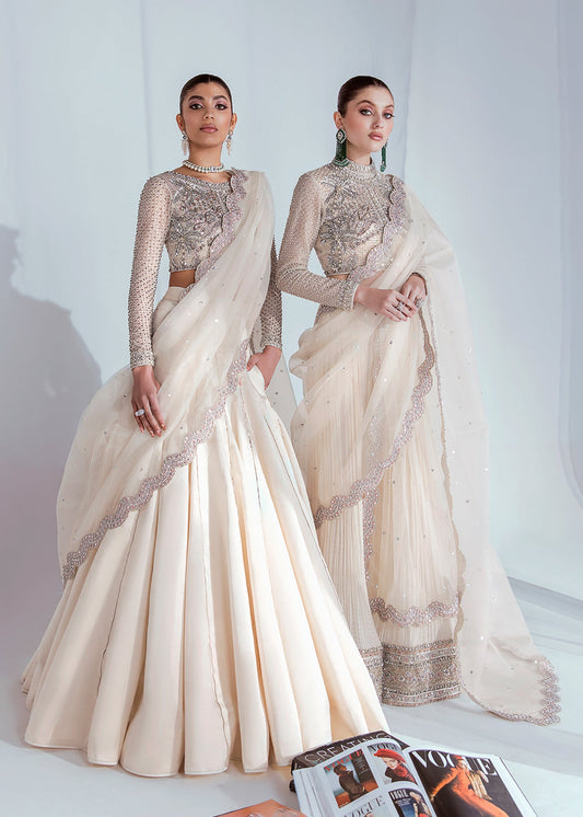 Hussain Rehar Dove style ivory and silver bridal lehenga – product view 2