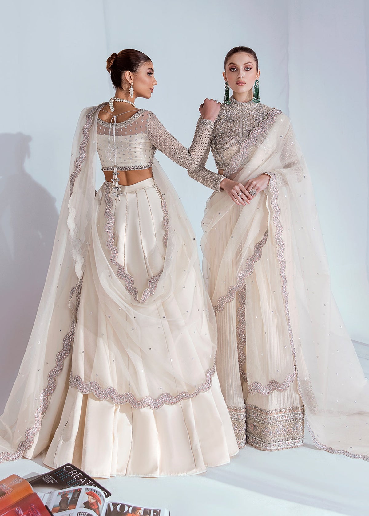 Hussain Rehar Dove style ivory and silver bridal lehenga – product view 5