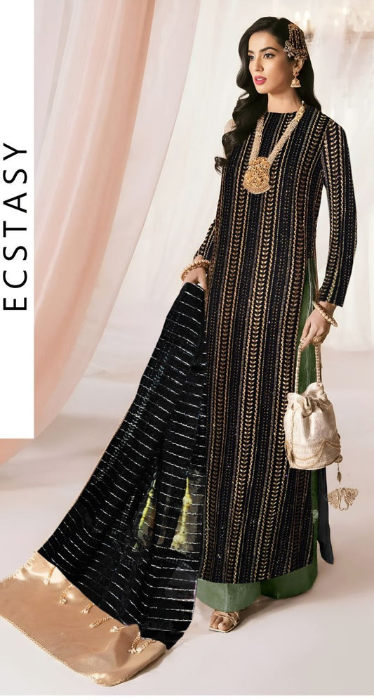 Nilofer Shahid Ecstasy Style — Mairaz Black & Gold Three-Piece Suit