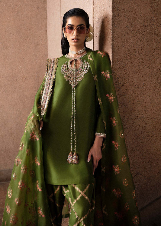Hussain Rehar Celeine style — Mairaz olive green kurta set reference, view 2 of 9
