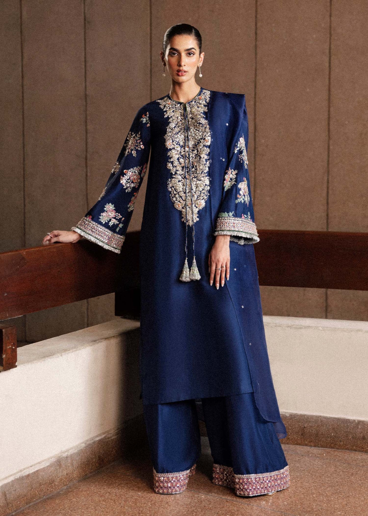Hussain Rehar Saxe style — Mairaz navy blue kurta set reference, view 1 of 6
