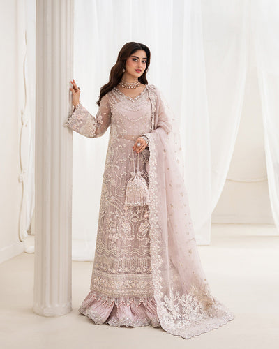 Ela style dusty rose organza formal dress front view