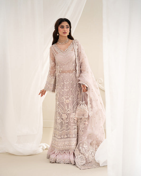 Ela style dusty rose organza Pakistani wedding dress