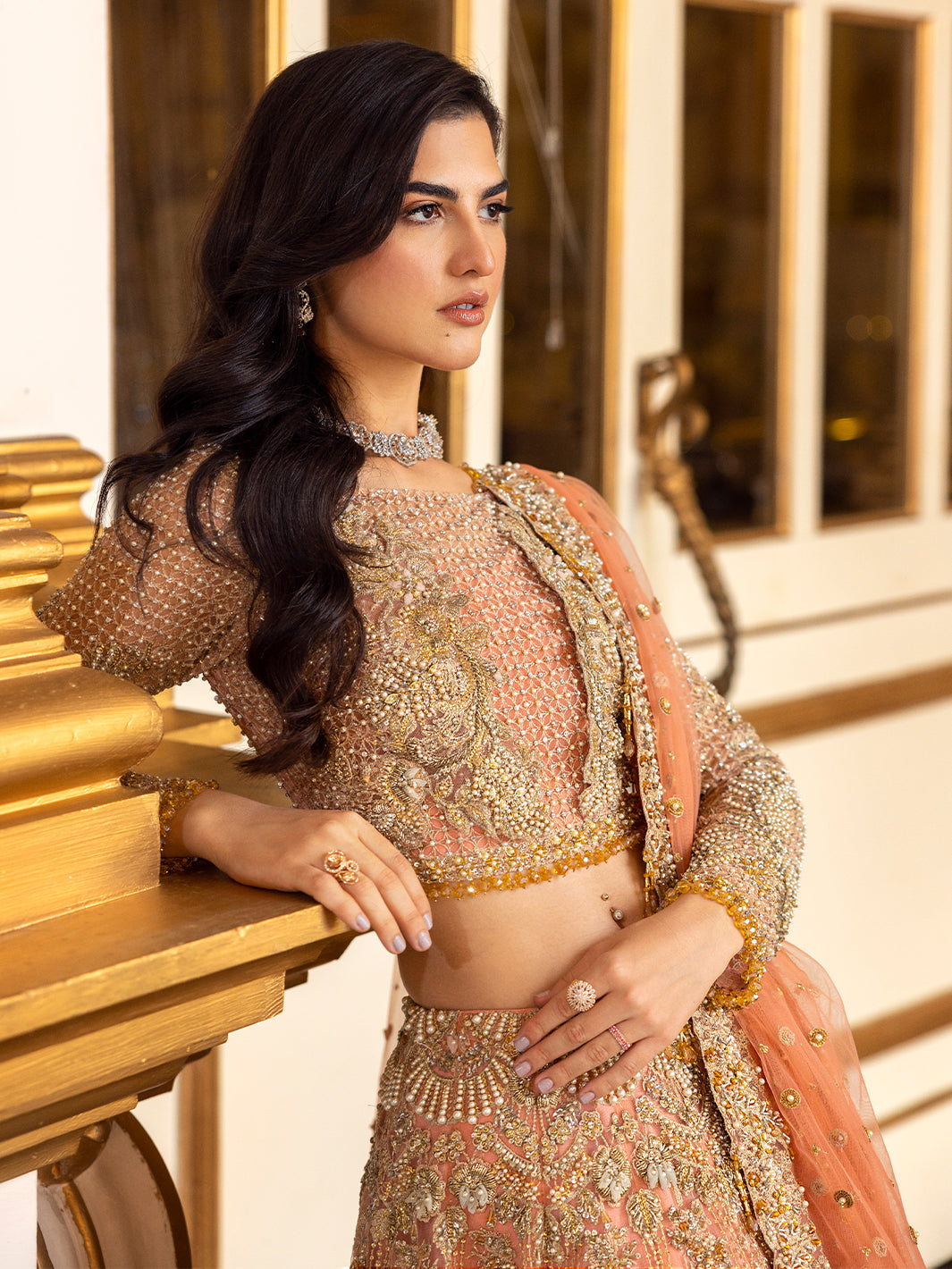 Epoque Soiree Style embellished choli and lehenga side detail