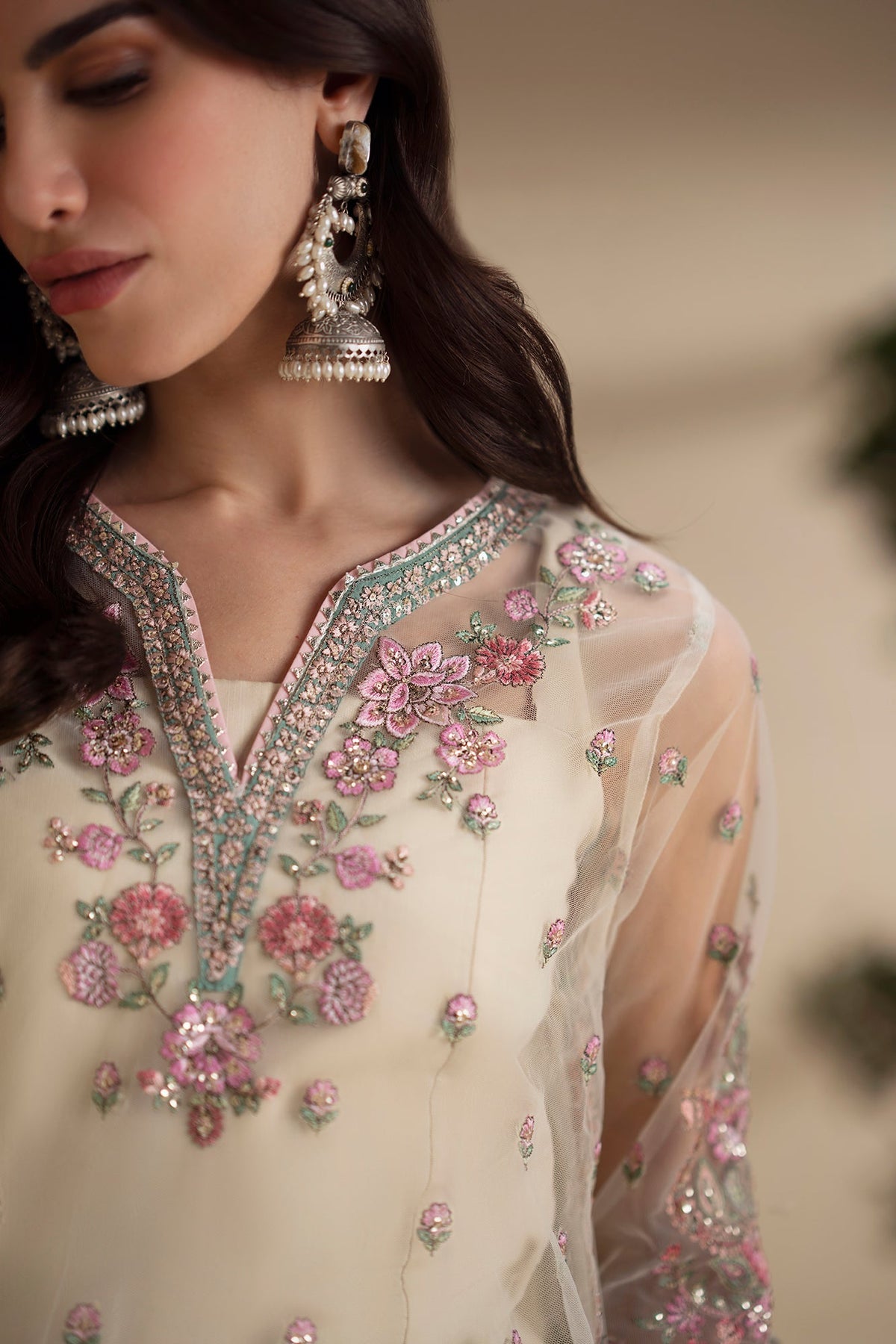 Ethnc Coconut Milk gharara suit detail view