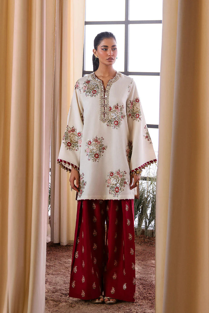 Ethnc Off White tassel silk formal front view