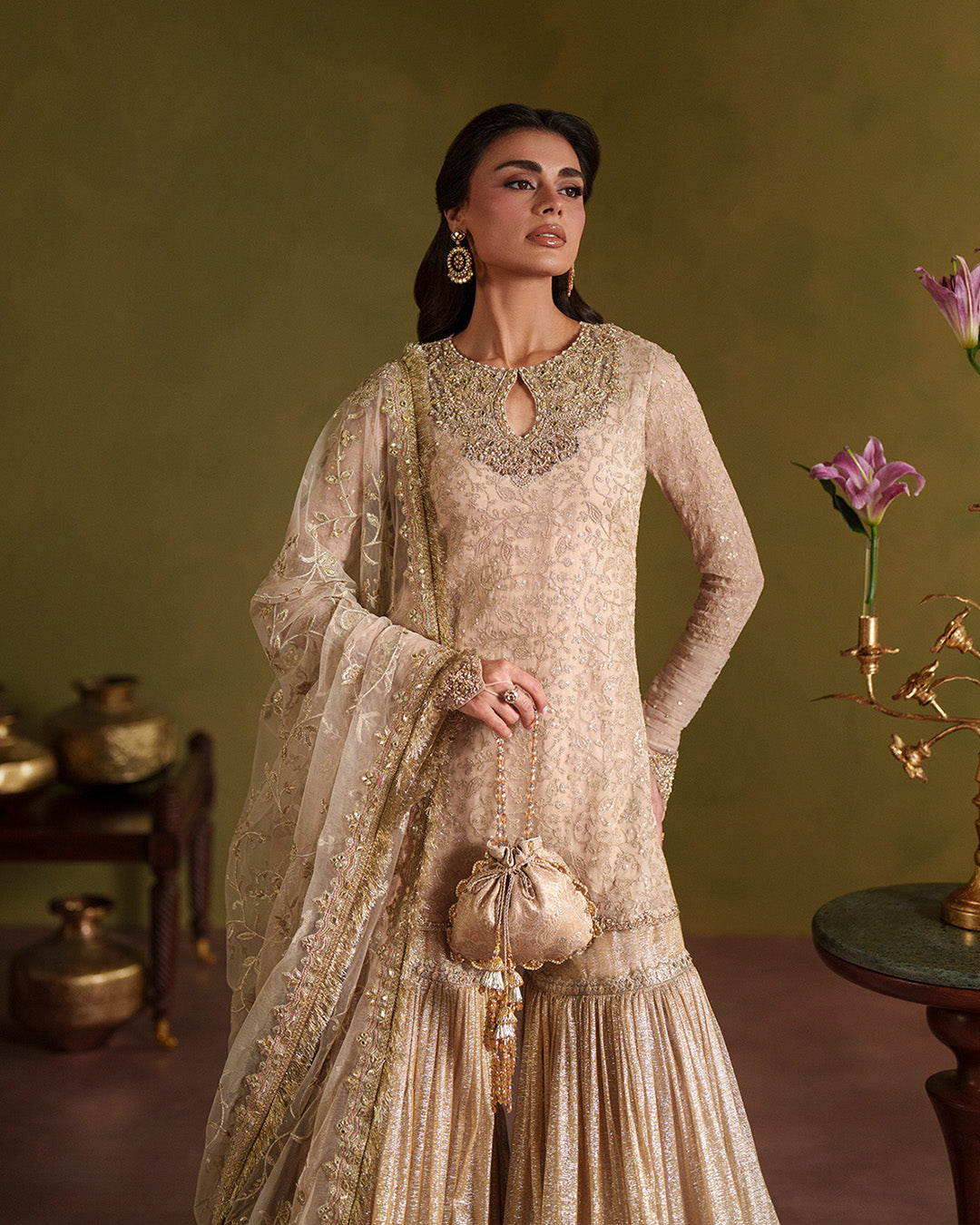 Faiza Saqlain Asfoureh Style by Mairaz, embroidered chiffon and gharara view 3