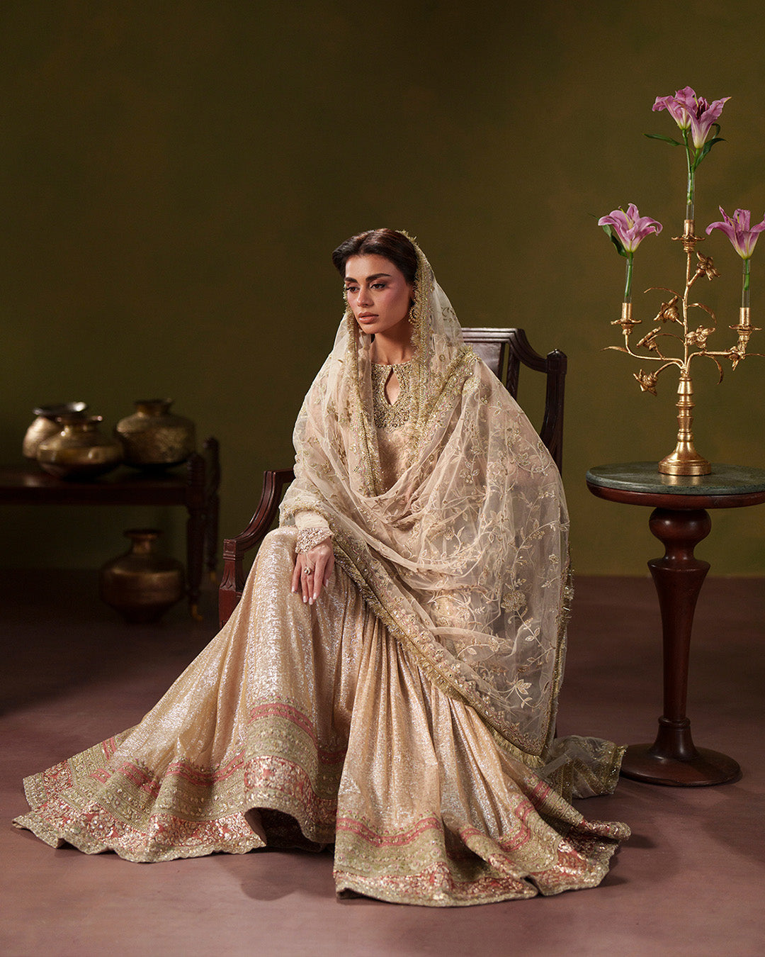 Faiza Saqlain Asfoureh Style by Mairaz, complete soft gold ensemble view 7