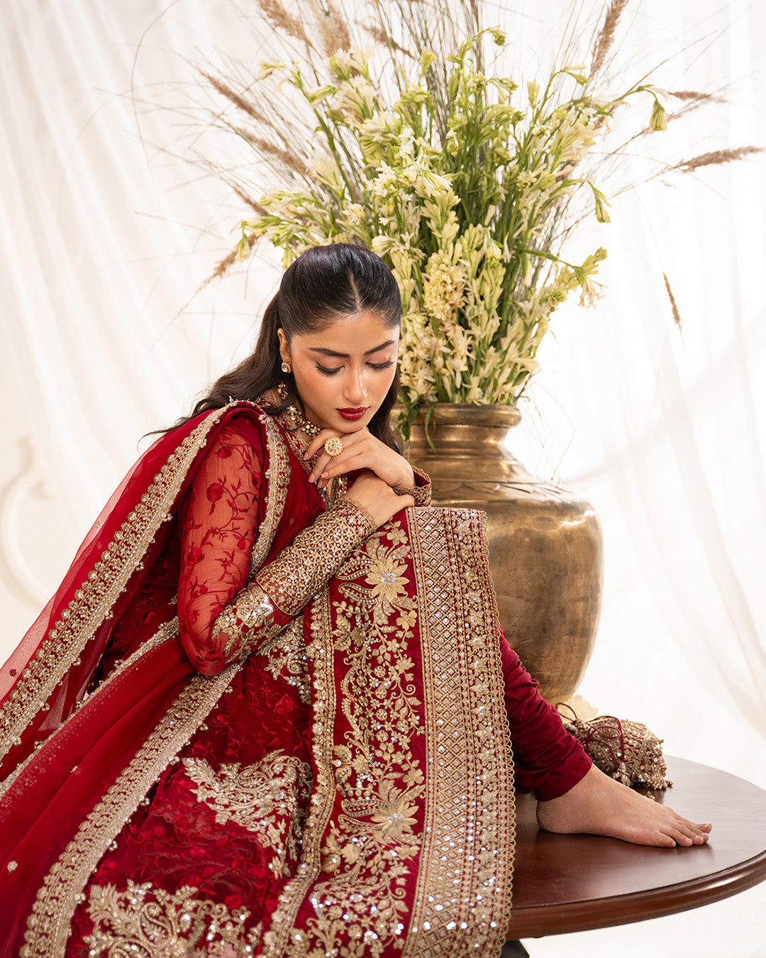 Faiza Saqlain Gul scarlet chiffon — dupatta and embroidery, design reference