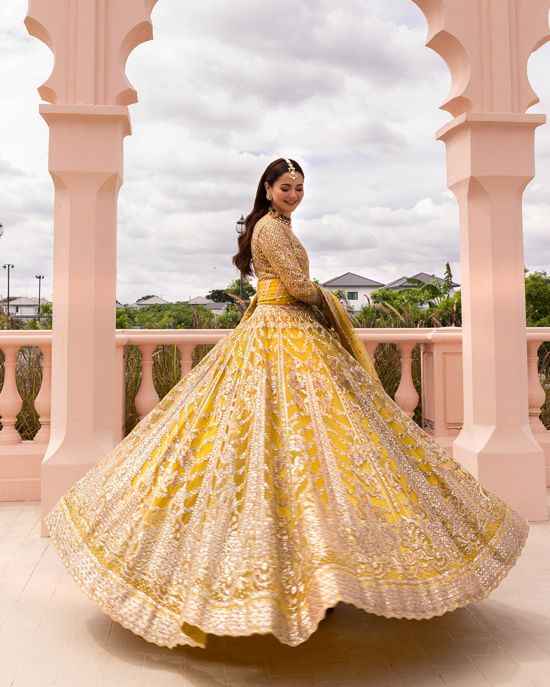 Faiza Saqlain Melita style yellow formal pishwas with dupatta