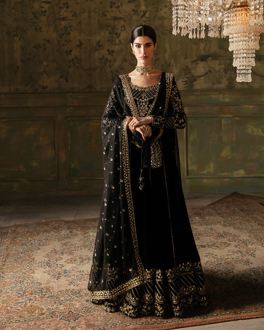 Faiza Saqlain Venera Style black velvet pishwas