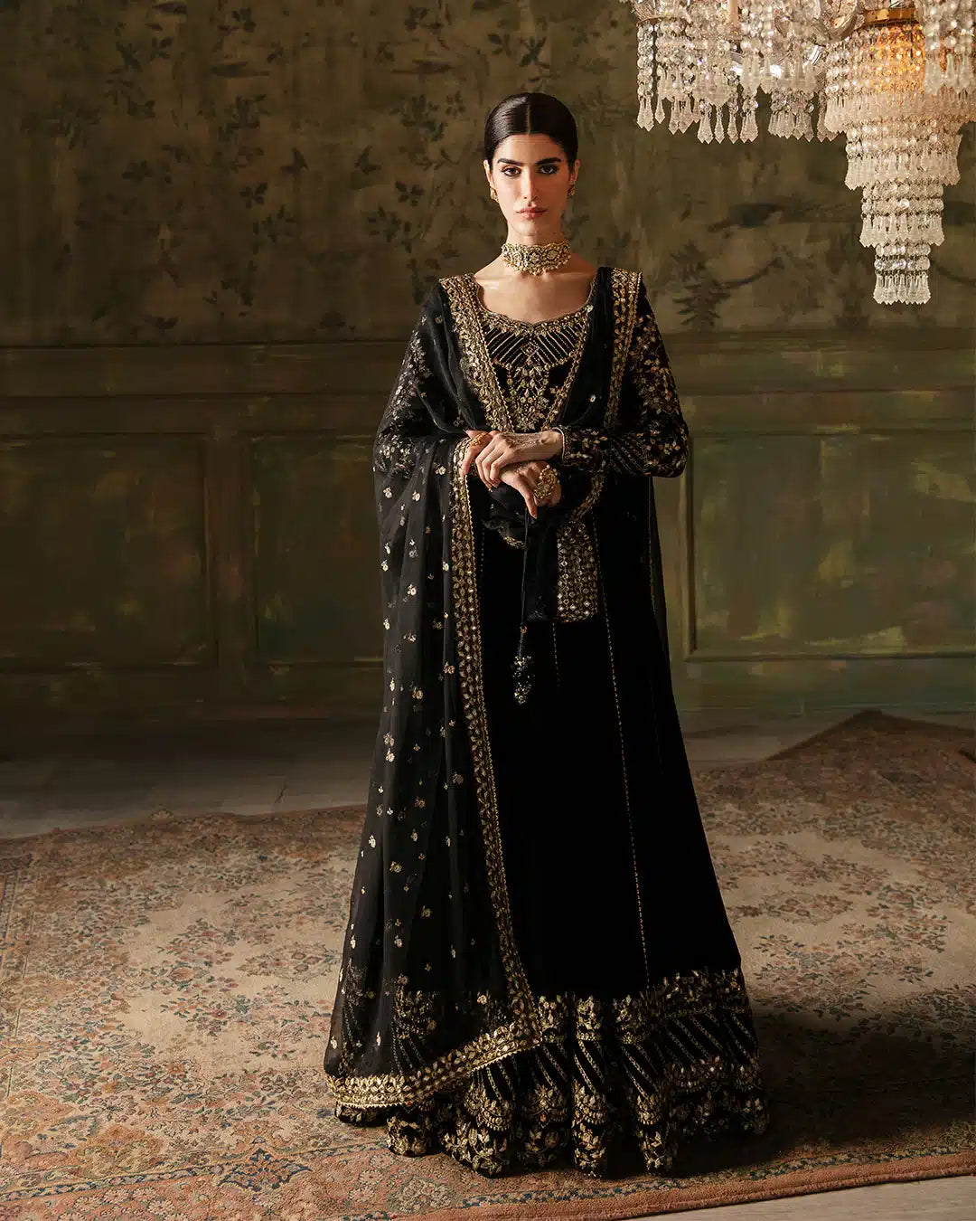 Faiza Saqlain Venera Style black velvet pishwas full look