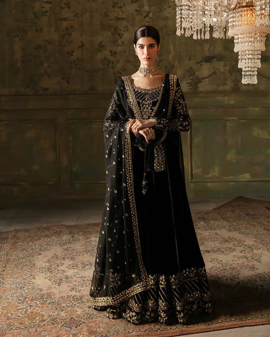 Faiza Saqlain Venera Style black velvet pishwas full look