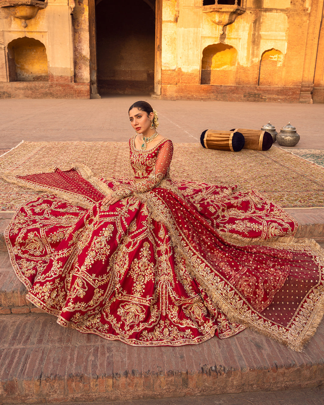 Faiza Saqlain Arusa Style — Mairaz Red Lehenga Choli