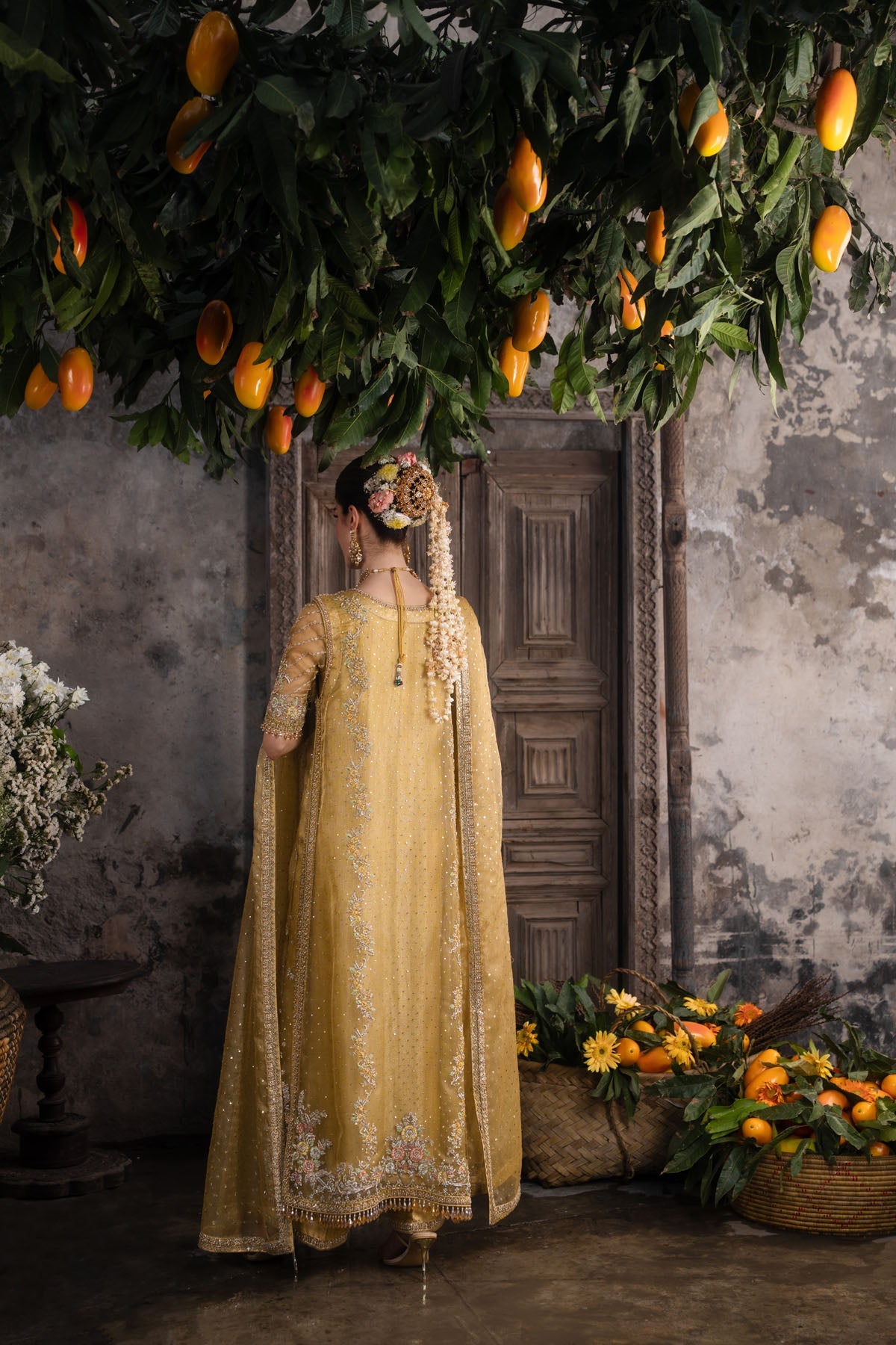 Farah and Fatima Zareen Style back view with sheer sequined dupatta